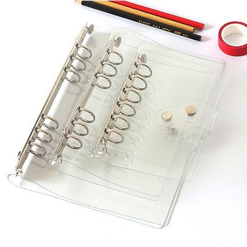 A5/A6/A7 6 หลุม PVC ใสหลวมแหวน Binder โน้ตบุ๊ค Planner ไดอารี่