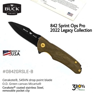 มีด BUCK แท้ รุ่นSprint Ops Pro Limited Edition 2022 ใบมีดS45VN เคลือบ Cerakoteสีดำ ด้ามจับMicarta สีน้ำตาล ผลิตU.S.A.