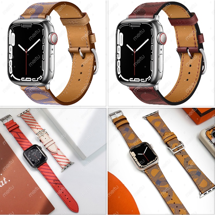 HERMES สายนาฬิกาข้อมือหนัง PU สําหรับ apple watch band 44 มม. 45 มม. 42 มม. 41 มม. 40 มม. 38 มม. apple watch series 3 4 5 6 SE 7
