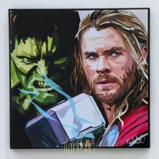 Hulk &amp; Thor ฮัค &amp; ธอร์ Avengers อเวนเจอร์​ Marvel รูปภาพ​ติด​ผนัง​ pop art Marvel กรอบรูป แต่งบ้าน ของขวัญ โปสเตอร์