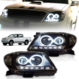 ไฟหน้า ไฟตา ไฟหน้าแต่ง ชุดไฟหน้า LED โปรเจคเตอร์ TOYOTA VIGO วีโก้ ปี 2004 - 2010 พร้อมชุดสายไฟ+หลอดไฟ สี รมดำ 1 คู่