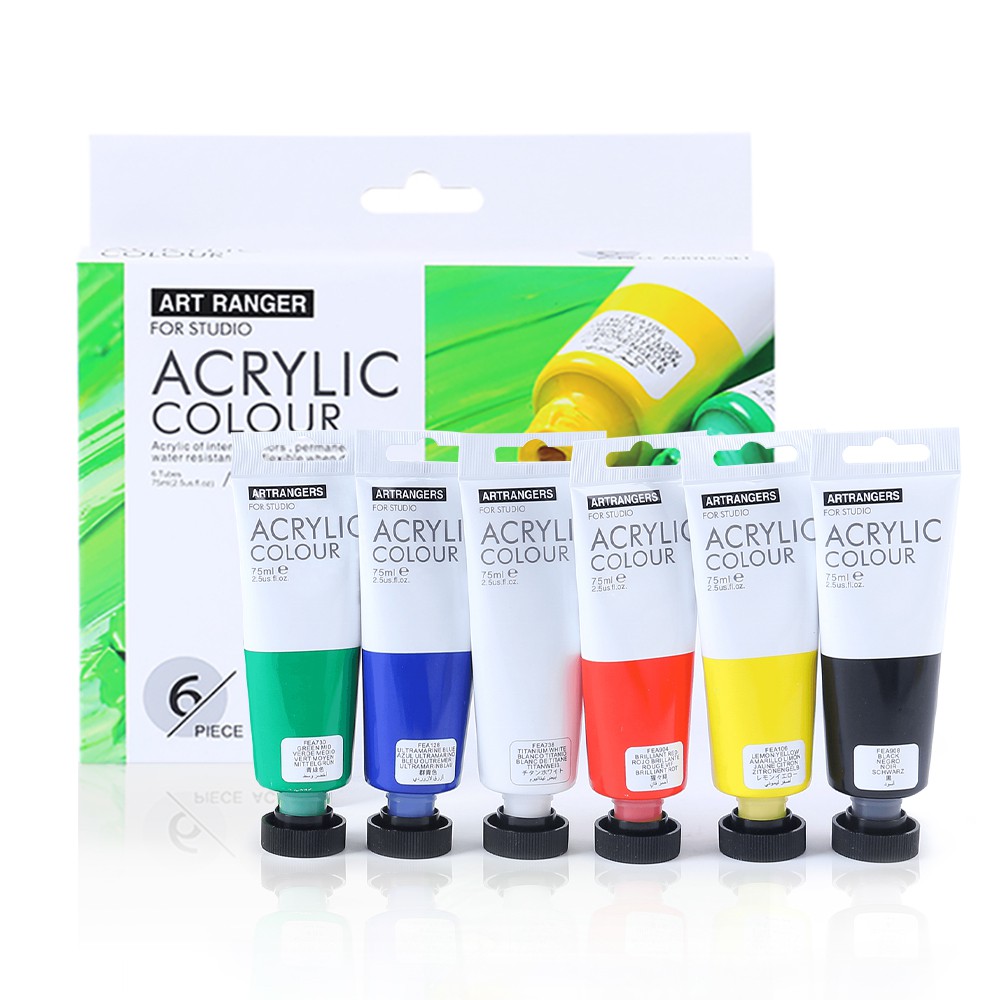 สีอะคริลิค หลอดใหญ่ 75 ml. ชุด 6 สี /  รุ่น FEA0675T-R ชุดสีอะคริลิค สีอะคริลิก Art Rangers Acrylic 