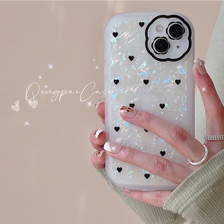 เคสโทรศัพท์มือถือ ซิลิโคนนิ่ม ลายหัวใจ สีดํา สําหรับ Apple Iphone 13 12promax 11 xs xr x