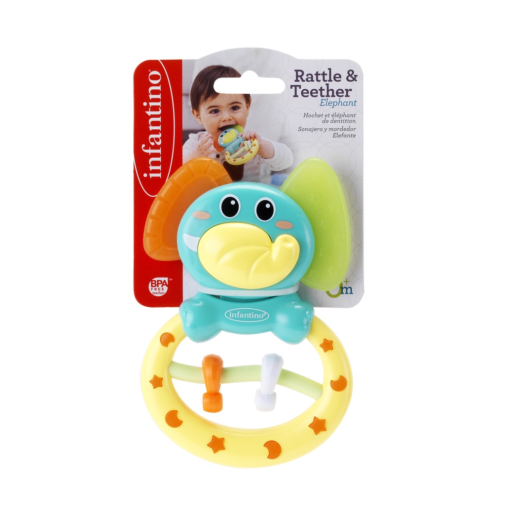 Infantino - Rattle & Teether Elephant : ยางกัด สำหรับเด็กแรกเกิด รูปช้าง