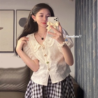 Daralista♡︎ (ST16) Angela Top #พร้อมส่ง🌼 เสื้อคอบัวแขนสั้น เนื้อผ้าฉลุลูกไม้ แขนทรงดอลลี่ เพิ่มลูกเล่นด้วยการปักไข่มุก