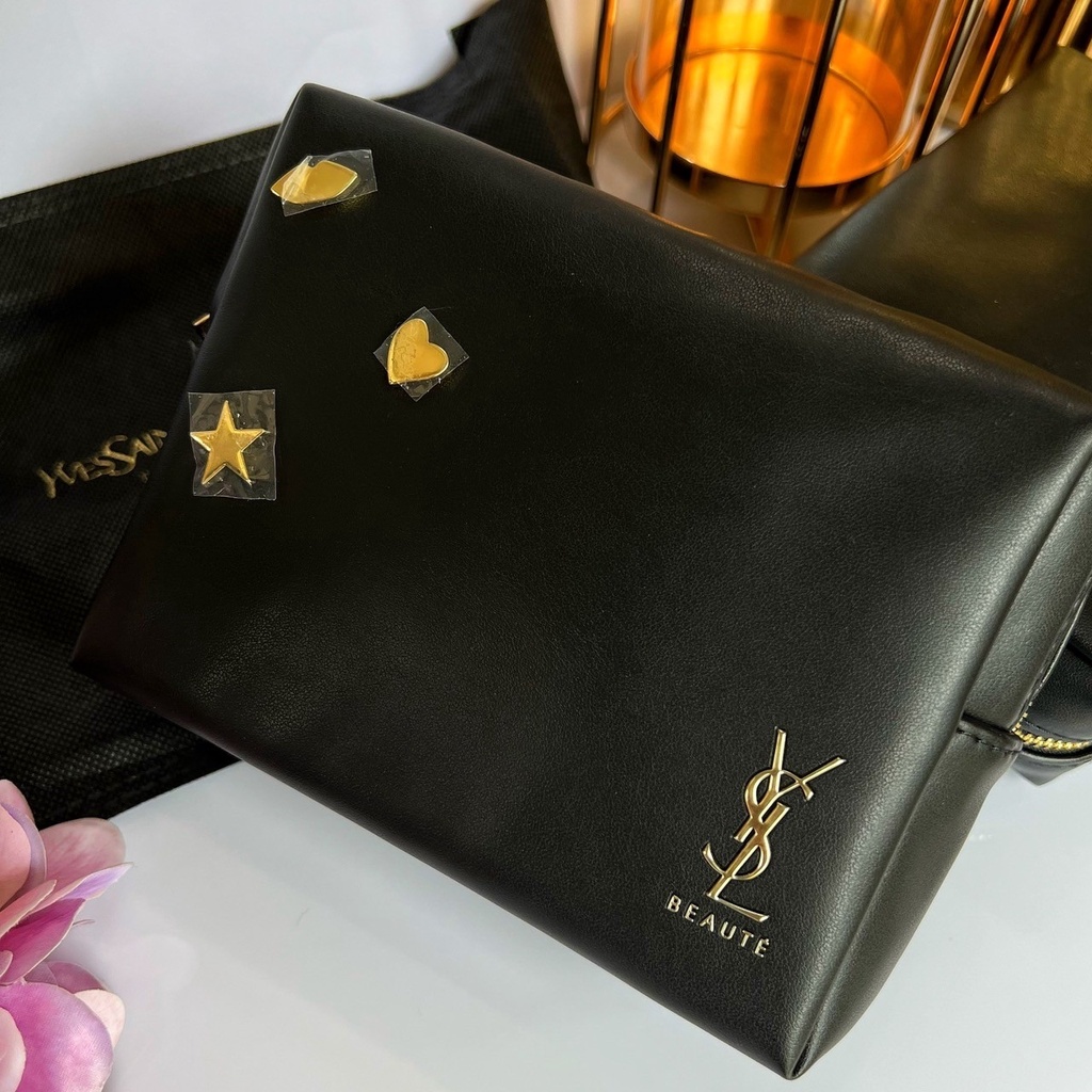 กระเป๋า YSL Beaute Black Makeup Bag Pouch  ปักดาว+หัวใจ