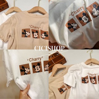 Cicishop(M0093)(ขายแยกชิ้น)ชุดเซตเสื้อยืด+กางเกงไหมพรมknit เสื้อสกรีนลายมิคกี้แมทช์โทนสีเอิร์ธโทน