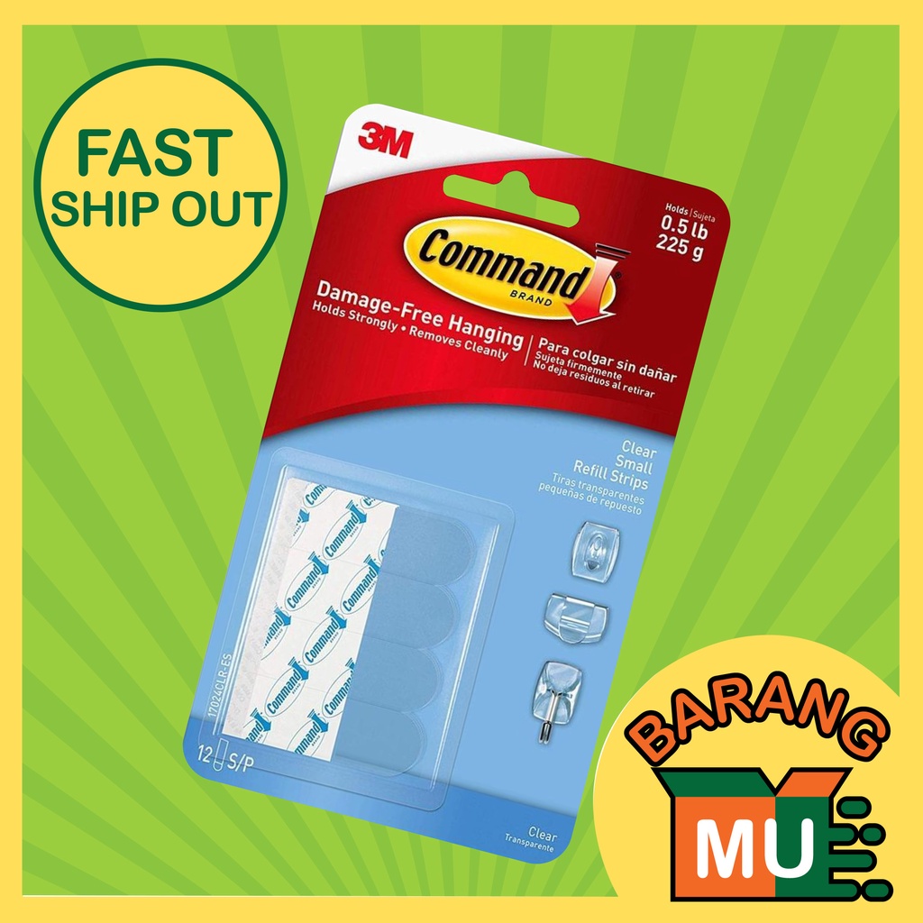 3M Command 17024 CLR Clear Small Refill Strips (12Pcs/Pck) 17024CLR CommandTM Small Clear Refill Str