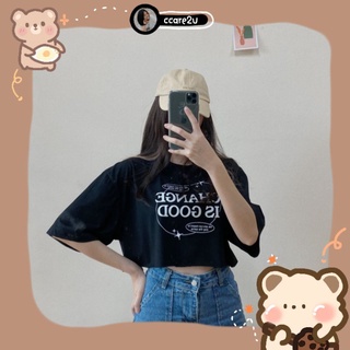 cc🐻JLY1102 ครอปแขนสั้นสกรีนลาย