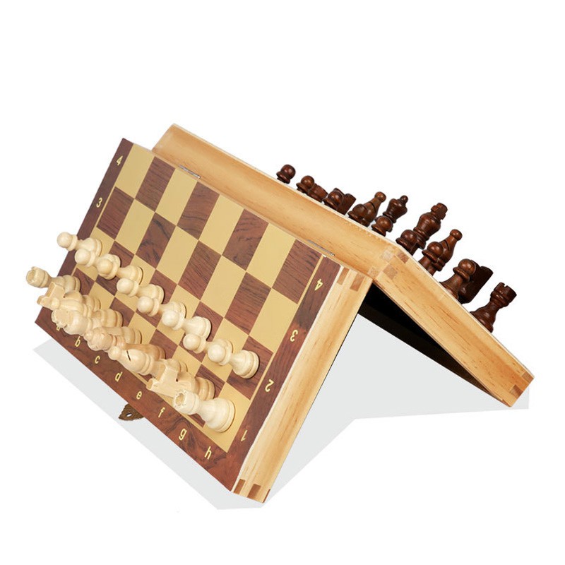 Wooden Chess Set Folding Magnetic Large Board With 34 Chess Pieces Interior  For Storage Portable Travel Board Game Set F | Shopee Thailand