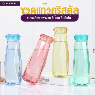 พร้อมส่งmaliwan/ ขวดแก้วคริสตัล กระบอกน้ำแก้วแบบใส  ขวดน้ำ  420ml สวยทุกสี