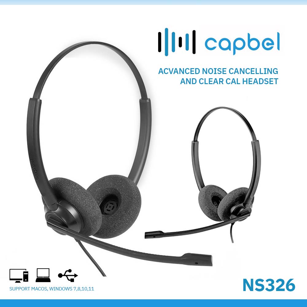 หูฟัง คอลเซ็นเตอร์แบบครอบหู ไมโครโฟนตัดเสียงรบกวนรอบข้างได้ 80% NS326 Headset Call Center USB + Noice Cancelling Capbel