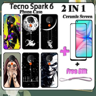 2 IN 1 Tecno Spark 6 เคสโทรศัพท์ พร้อมกระจกนิรภัย เซรามิค ป้องกันหน้าจอ โค้ง ฟิล์มนิรภัย ด้านนอก อวกาศ