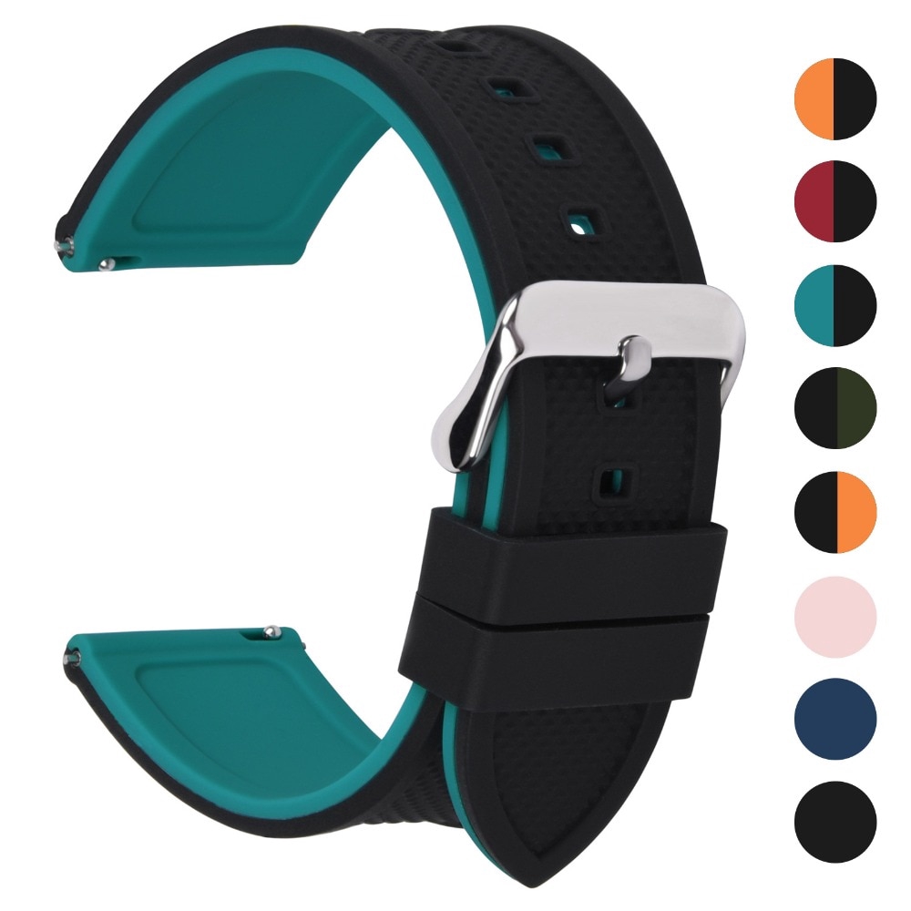 8 Colors Quick Release Silicone Rubber Watch Band, Soft Rubber Watch