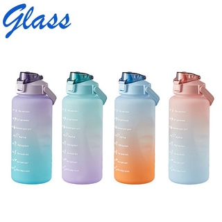 GLASS - ขวดน้ำ 2 ลิตร ขวดน้ำ กระบอกน้ำ กระติกน้ำขวดน้ำบอกเวลา 2000 ml พร้อมหลอด มีมาตรบอกระดับน้ำ BPA FREE Bottle