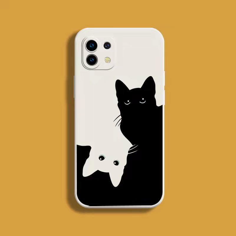 เคสโทรศัพท์มือถือ กันกระแทก ลายแมวขาวดํา สําหรับ Iphone 13 Pro 11 Pro Max Xr 6s 7 8 Plus 12 Mini 12 Pro Xs Max