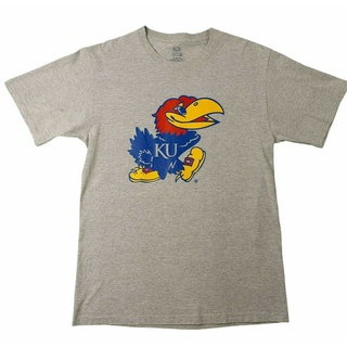 เสื้อยืดคอกลมKansas Universit KU ลูกบาสเก็ตบอลกราฟฟิค สีเทา USA Varsity VTGS-4XL