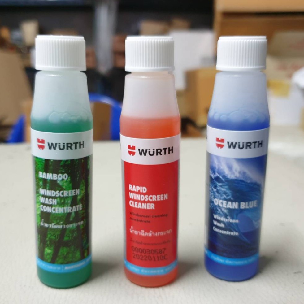 น้ำยาที่ปัดน้ำฝน Wurth น้ำยาเติมถังน้ำ ฉีดกระจกรถยนต์ เช็ดกระจก เคลือบกระจก 32มล. สีส้ม กลิ่นพีช สีเ