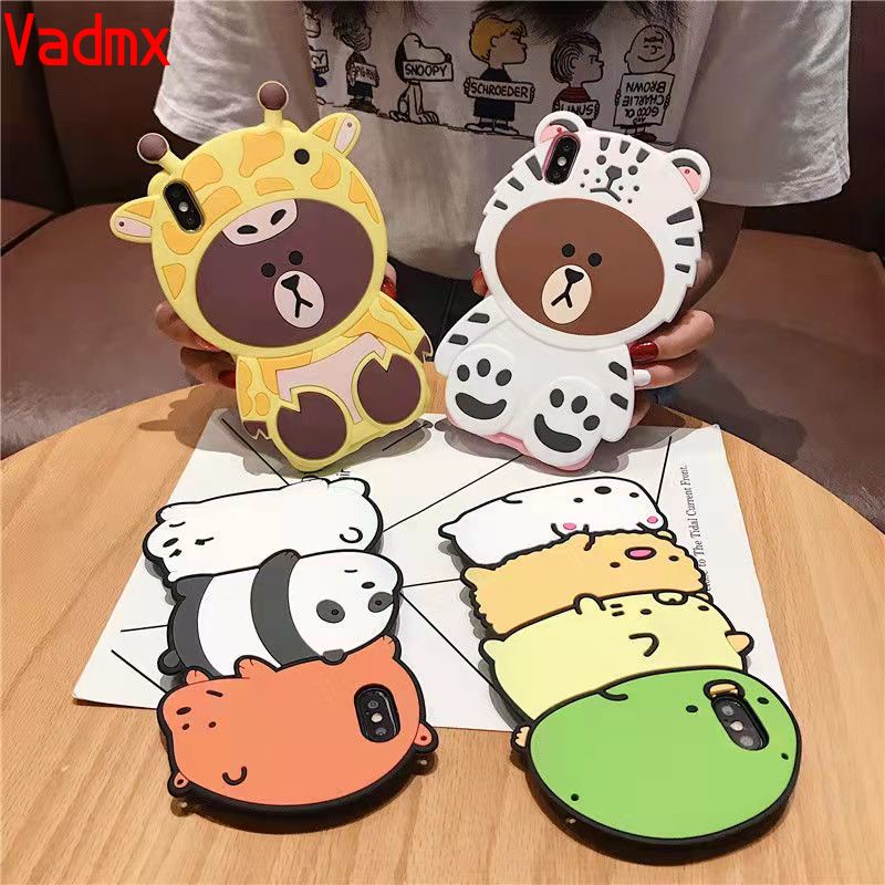Cute Carton Silicone Casing OPPO A54 A74 A94 A93 A73 4G A55 A53 A73 A72 A95 5G A53 A33 A32 A52 A72 A92 Panda Phone Case White Bear Pig Rabbit Soft Cover