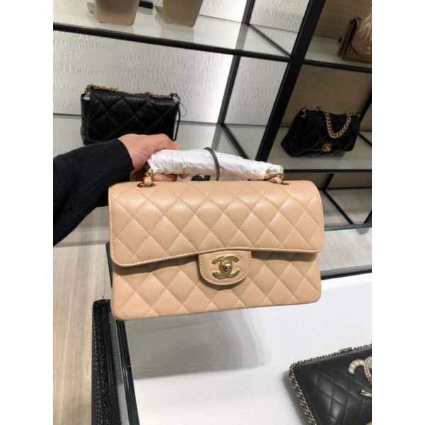 Chanel Classic medium size 10" caviar​/lambskin in Beige​/blue GHW Comes with box card and Dust bag 