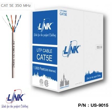 สายแลน Link รุ่น US-9015LSZH สาย UTP CAT5E (350 MHz) สำหรับเดินภายในอาคาร ความยาว 1,000 ฟุต/กล่อง (ประมาณ 305 เมตร)