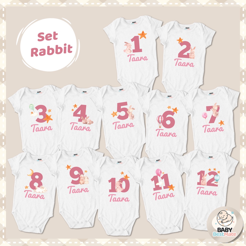 12Months Set6 บอดี้สูทเด็กอ่อน สกรีนลาย 1-12 เดือน | ชุดครบเดือน Milestone ของขวัญเยี่ยมคลอด เสื้อเด็กสกรีน ชุดเด็กอ่อน