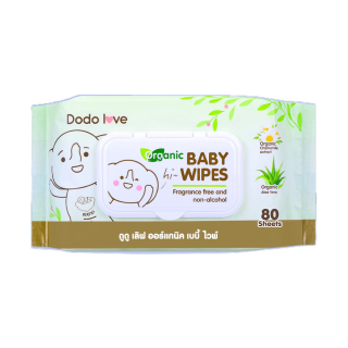 Organic Baby Wipes ผ้าเช็ดทำความสะอาดสำหรับเด็ก ออร์แกนิค ห่อใหญ่ 80 แผ่น ทิชชู่เปียก ทิชชู่เด็ก DODOLOVE (247112)
