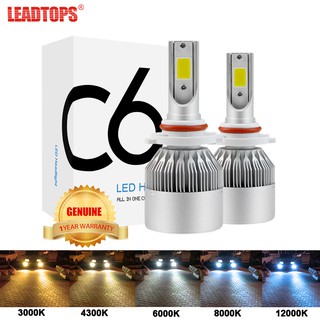 LEADTOPS 2 ชิ้น C6 LED หลอดไฟหน้ารถ H4 H7 H11 9005 9006 H1 H27 9004 9007 9008 ไฟหน้ารถ LED 3000K 4300K 6000K 8000K ไฟตัดหมอก 8000LM 12V 36W