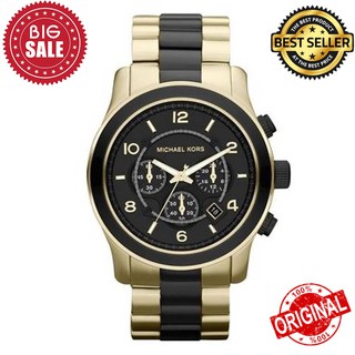 นาฬิกาข้อมือ MICHAEL KORS MK 8265 Runway Chronograph Black Dial Gold-Tone Mens Watch