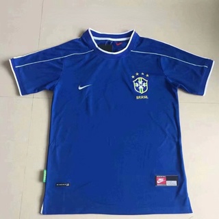 เสื้อกีฬาแขนสั้น ลายทีมชาติฟุตบอล Brazil 1998 ชุดเหย้า เยือน สไตล์เรโทร คุณภาพสูง ไซซ์ S-XXL