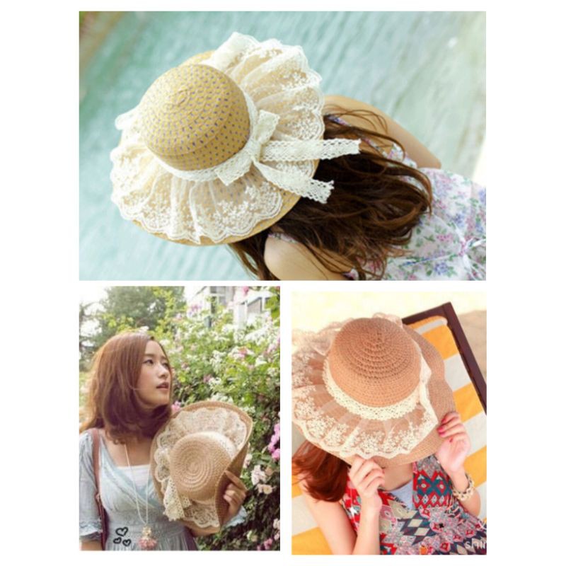 ฺB024 [พร้อมส่งจากไทย] หมวกแม่ลูก ปีกกว้าง