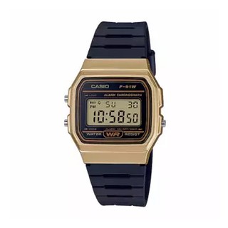 CASIO นาฬิกาข้อมือ สีทอง/ดำ สายเรซิน รุ่น F-91WM-9ADF