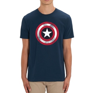 เสื้อยืดโอเวอร์ไซส์เสื้อยืดแขนสั้นลําลอง คอกลม ผ้าฝ้าย พิมพ์ลาย Marvel Capn America Shield สไตล์เกาหลี สําหรับผู้ชายS-3X