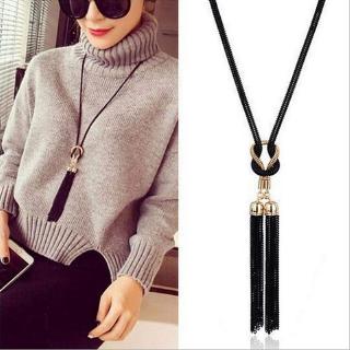 Women Fashion Knotted Pendants Luxury Retro Chain Long Tassel Necklace Sweater Jewelry