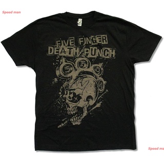 ผ้าฝ้ายคอกลมผู้ชายและผู้หญิง Metal Band ผู้ชาย เสื้อยืด Five Finger Death Punch Mohawk Skull Black T Shirt เสื้อคู่ เสื้