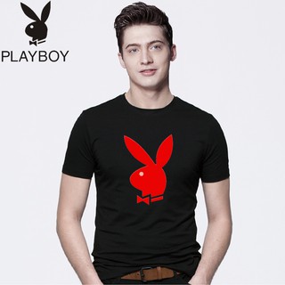 playboy เสื้อยืดคอก ลมแขนสั้นผ้าฝ้ายระบายอากาศได้ดี