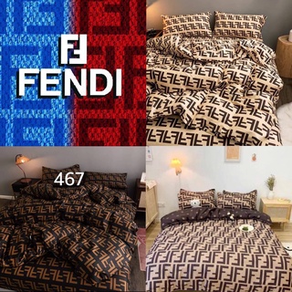 (3ลาย) ผ้าปูที่นอนลายเฟนดิ FENDI Luxury brand+ผ้านวมลายเฟนดิ FENDI เรียบหรู ดูแพง/ชุดเครื่องนอนลายเฟนดิ 6 ชิ้น มีทุกขนาด