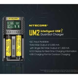 เครื่องชาร์จ Nitecore UM2 ชาร์จ Batteryได้ 2 ช่อง ของแท้ (สินค้าไม่รวมถ่านชาร์จ)