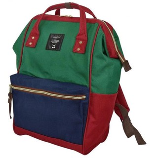 Authentic Anello Japan Imported Canvas Unisex Tricolor Backpack - Blue สีน้ำเงิน &amp; Green สีเขียว &amp; Red สีแดง