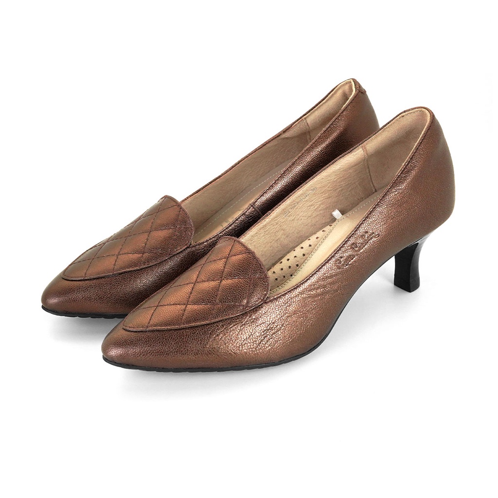 Pierre Cardin รองเท้าผู้หญิง รองเท้าส้นสูง Pump นุ่มสบาย ผลิตจากหนังแท้ สีบรอนซ์ทอง รุ่น26SD408