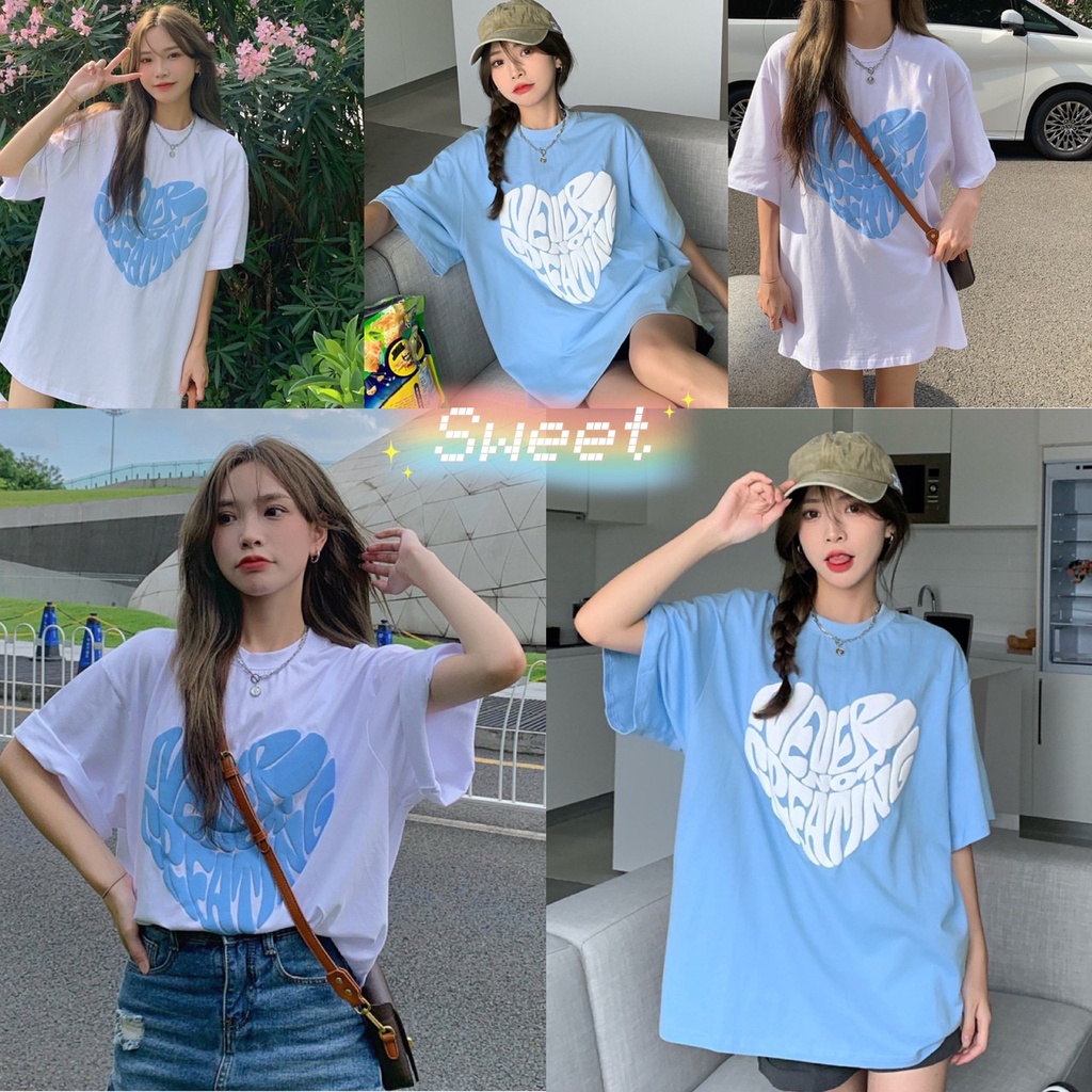 sweet เสื้อยืด สกีนอักษรหัวใจ โอเวอร์ไซส์งานสกีนเนียบสวย ไม่จกตา เนื้อผ้าเด้ง ไม่ติดตัวใส่สบาย X19