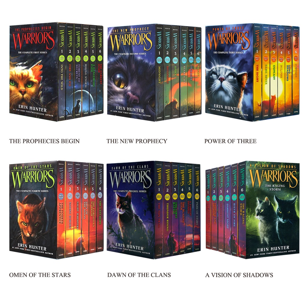 นักรบแมวชุด1ถึง6ที่มีอยู่หนังสือนวนิยายสําหรับเด็กแฟนตาซีสัตว์หนังสือนวนิยาย
