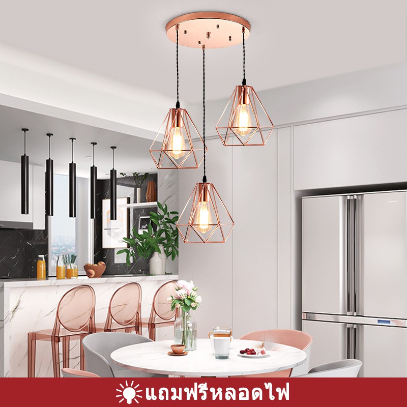 เพดานแสงจี้นอร์ดิก Rose G Old เหล็กกรง Led จี้ไฟลอฟท์โคมไฟแขวนสำหรับห้องครัวร้านอาหารห้องนั่งเล่น Lustres L Ampe ระงับ