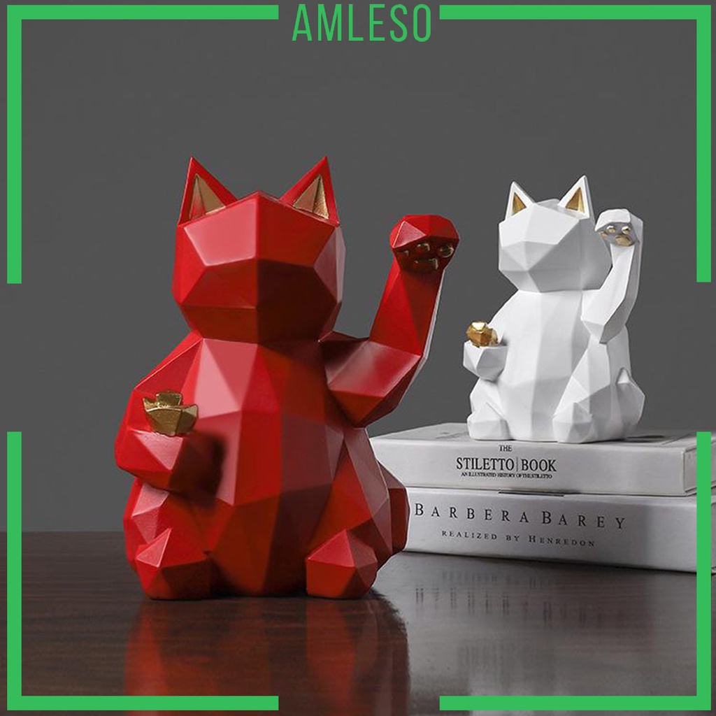 ( Amleso ) ตุ๊กตาเรซิ่นรูปแมวกวักสําหรับตกแต่งบ้าน