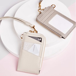 Card Holder Wallet หนังแท้ / กระเป๋าใส่บัตร คล้องคอ (Warm Beige สีครีม)