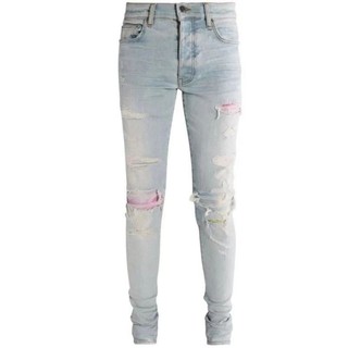 AMIRI Rainbow Tie Dye Stitching Patchwork Slim Fit Jeans