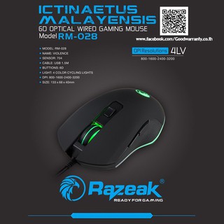 Razeak Gaming Mouse รุ่น RM-028😍 (เมาส์เกมมิ่งมีไฟรุ่น RM-028)