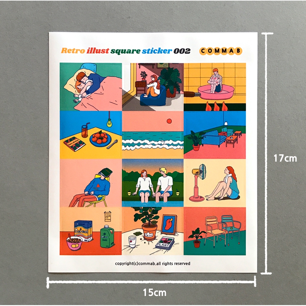 Retro Square Sticker สติกเกอร์รูปวาดสี่เหลี่ยมสำหรับตกแต่งไดอารี่