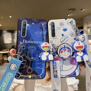 เคสโทรศัพท์ OPPO Realme 5 5i 5s 6 6i Pro เคสพร้อมที่วางโทรศัพท์ สายสะพายหลัง ลายโดเรมอนน่ารักๆ เคส OPPO Realme 5 6 Pro เคสซิลิโคนนิ่ม