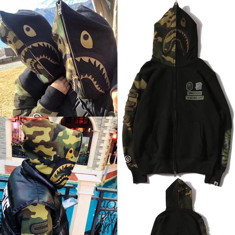 XL พร้อมส่ง A Bathing APE New shark camouflage hooded sweater